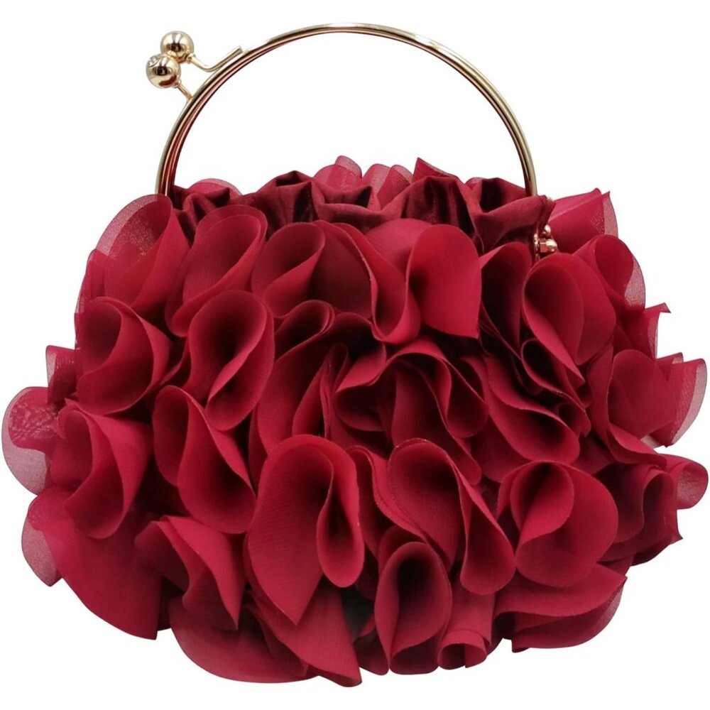 Handmade Satin Evening Clutch With Chain Elegant Floral Design For Parties